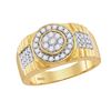 Image 1 : 0.85 CTW Mens Diamond Concentricle Circle Flower Cluster Ring 10KT Yellow Gold - REF-75X2Y