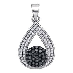 0.33 CTW Black Color Diamond Teardrop Cluster Pendant 10KT White Gold - REF-20F9N
