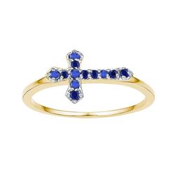0.14 CTW Created Blue Sapphire Cross Ring 10KT Yellow Gold - REF-9H7M