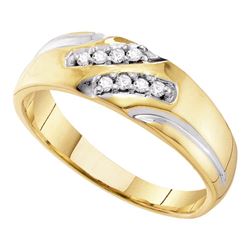 0.12 CTW Mens Diamond Two-tone Wedding Ring 10KT Yellow Gold - REF-16W4K