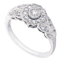 0.34 CTW Diamond Solitaire Floral Cluster Milgrain Ring 10KT White Gold - REF-34Y4X
