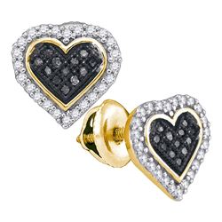 0.25 CTW Black Color Diamond Heart Cluster Stud Earrings 10KT Yellow Gold - REF-18F2N