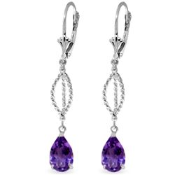 Genuine 3 ctw Amethyst Earrings Jewelry 14KT White Gold - REF-45Z5N