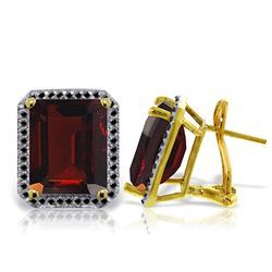 Genuine 15.4 ctw Garnet & Black Diamond Earrings Jewelry 14KT Yellow Gold - REF-131R2P