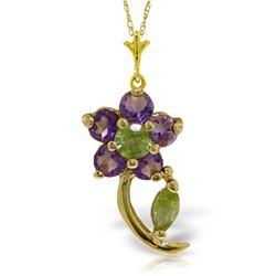 Genuine 0.87 ctw Peridot & Amethyst Necklace Jewelry 14KT Yellow Gold - REF-25A4K