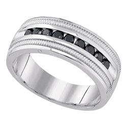0.50 CTW Mens Black Color Diamond Wedding Ring 10KT White Gold - REF-71N9F