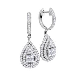 1.1 CTW Princess Diamond Teardrop Cluster Earrings 14KT White Gold - REF-134F9N