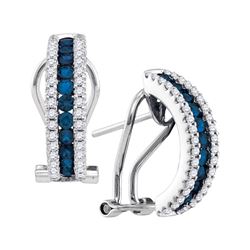 0.57 CTW Blue Sapphire Vertical Diamond Hoop Earrings 14KT White Gold - REF-119X9Y