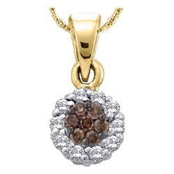 0.50 CTW Cognac-brown Color Diamond Flower Circle Pendant 14k Yellow Gold - REF-32H9M