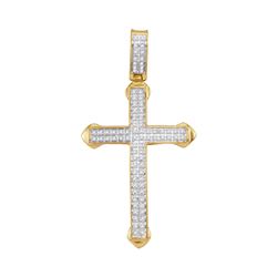 0.25 CTW Mens Diamond Cross Charm Pendant 10KT Yellow Gold - REF-26N9F