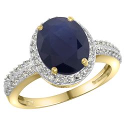 Natural 2.56 ctw Blue-sapphire & Diamond Engagement Ring 14K Yellow Gold - REF-102A7V