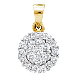0.50 CTW Diamond Circle Flower Cluster Pendant 14KT Yellow Gold - REF-37F5N