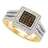 Image 1 : 0.50 CTW Cognac-brown Color Diamond Square Cluster Ring 10KT Yellow Gold - REF-32M9H