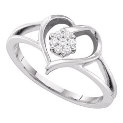 0.08 CTW Diamond Heart Flower Cluster Ring 10KT White Gold - REF-20Y9X