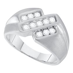 0.50 CTW Mens Channel-set Diamond Triple Row Ring 10KT White Gold - REF-52K4W