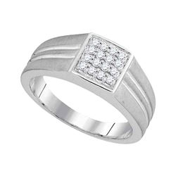 0.25 CTW Mens Diamond Matte-finish Square Cluster Ring 10KT White Gold - REF-33K8W