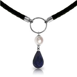 Genuine 10.80 ctw Sapphire & Pearl Necklace Jewelry 14KT White Gold - REF-64F4Z