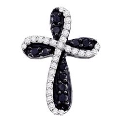 0.95 CTW Black Diamond Cross Crucifix Charm Pendant 10KT White Gold - REF-47N9F