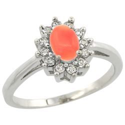 Natural 0.67 ctw Coral & Diamond Engagement Ring 14K White Gold - REF-47Y7X