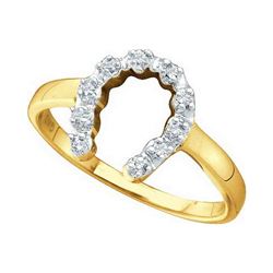 0.05 CTW Diamond Small Horse shoe Lucky Ring 14k Yellow Gold - REF-13W4K