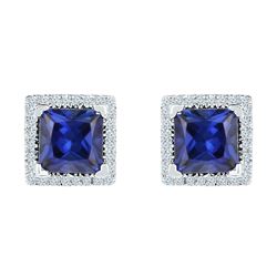 2 CTW Princess Created Blue Sapphire Stud Earrings 10KT White Gold - REF-13F4N