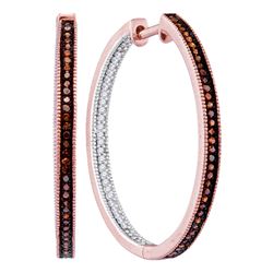 0.50 CTW Red Color Diamond Hoop In/Out Earrings 10KT Rose Gold - REF-64Y4X