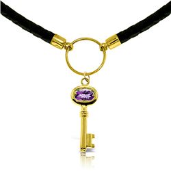 Genuine 0.50 ctw Amethyst Necklace Jewelry 14KT Yellow Gold - REF-65Y8F