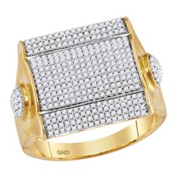 1.1 CTW Mens Diamond Square Cluster Ring 10KT Yellow Gold - REF-112Y5X