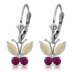 Genuine 1.39 ctw Opal & Ruby Earrings Jewelry 14KT White Gold - REF-41X4M