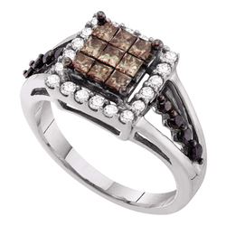 1 CTW Princess Cognac-brown Color Diamond Cocktail Ring 14KT White Gold - REF-75W2K