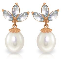 Genuine 9.5 ctw Aquamarine & Pearl Earrings Jewelry 14KT Rose Gold - REF-32R9P