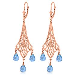 Genuine 4.8 ctw Blue Topaz Earrings Jewelry 14KT Rose Gold - REF-56Z9N
