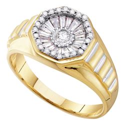 0.50 CTW Mens Diamond Two-tone Concave Cluster Ribbed Ring 14KT Yellow Gold - REF-67Y4X