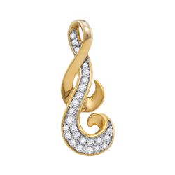 0.14 CTW Diamond Cluster Curled Pendant 10KT Yellow Gold - REF-13N4F