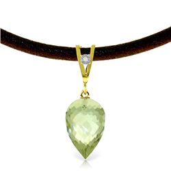 Genuine 9.51 ctw Green Amethyst & Diamond Necklace Jewelry 14KT Yellow Gold - REF-38K5V