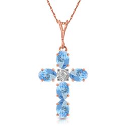 Genuine 1.75 ctw Blue Topaz & Diamond Necklace Jewelry 14KT Rose Gold - REF-39X8M