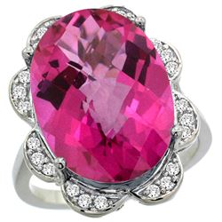 Natural 13.83 ctw pink-topaz & Diamond Engagement Ring 14K White Gold - REF-124F4N