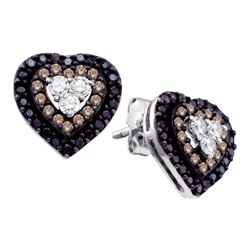 0.50 CTW Cognac-brown Black Color Diamond Heart Earrings 14KT White Gold - REF-40Y4X