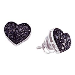 0.40 CTW Black Color Diamond Heart Cluster Earrings 10KT White Gold - REF-18F2N
