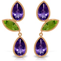 Genuine 13.6 ctw Amethyst & Peridot Earrings Jewelry 14KT Rose Gold - REF-62Z4N