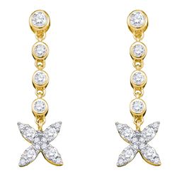 0.75 CTW Diamond Flower Cluster Dangle Earrings 10KT Yellow Gold - REF-38X9Y