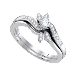 0.25 CTW Diamond Leaf Floral Bridal Engagement Ring 10KT White Gold - REF-34K4W
