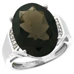 Natural 11.02 ctw Smoky-topaz & Diamond Engagement Ring 14K White Gold - REF-65M8H