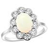 Image 1 : Natural 1.64 ctw Opal & Diamond Engagement Ring 10K White Gold - REF-69N6G