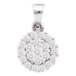 0.50 CTW Diamond Circle Flower Cluster Pendant 14KT White Gold - REF-37Y5X