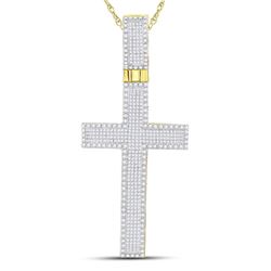 2.45 CTW Mens Princess Diamond Inset Cross Charm Pendant 10KT Yellow Gold - REF-134N9F