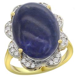 Natural 9.73 ctw lapis-lazuli & Diamond Engagement Ring 14K Yellow Gold - REF-108V4F