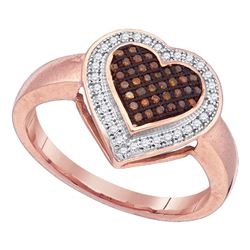 0.20 CTW Red Color Diamond Halo Heart Cluster Ring 10KT Rose Gold - REF-24Y2X