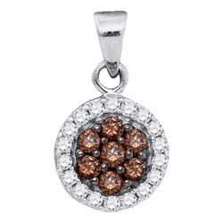 0.40 CTW Cognac-brown Color Diamond Framed Flower Pendant 10KT White Gold - REF-19F4N