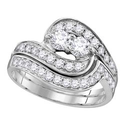 1 CTW 2-Stone Diamond Bridal Wedding Engagement Ring 14KT White Gold - REF-104X9Y
